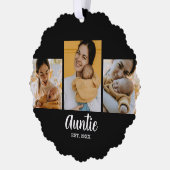 Tante moderne script zwart 3 foto ornament kaart (Links)