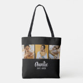 Tante moderne script zwart 3 foto tote bag (Achterkant)