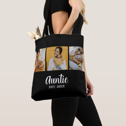 Tante moderne script zwart 3 foto tote bag (Dichtbij)