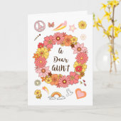 Tante Moederdag Floral Peace and Love Kaart (Gele Bloem)