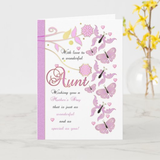 Tante Moederdag Kaart met bloemen en vlinders (Gele Bloem)