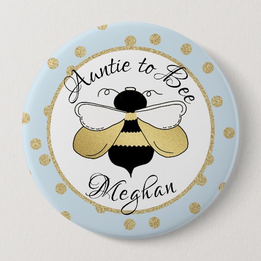Tante naar Bee Gold Confetti Ronde Button 4,0 Cm (Voorkant)