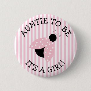 Tante om Roze Ladybug Baby shower Button te zijn
