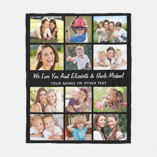 Tante Oom 12 Fotocollage Zwart Fleece Deken (Voorkant)