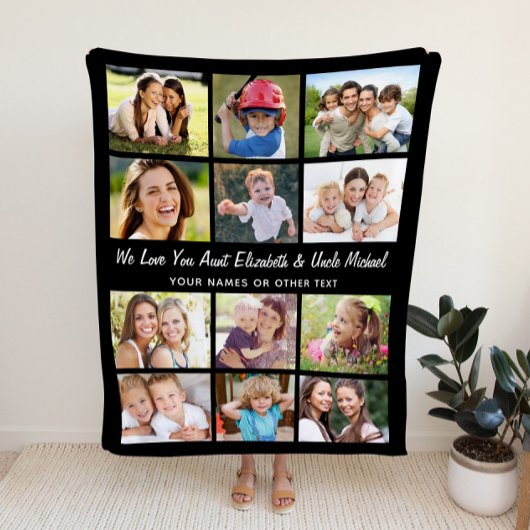 Tante Oom 12 Fotocollage Zwart Fleece Deken