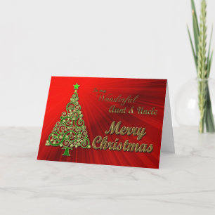 Tante & oom, een gouden en rode effect kerstkaart feestdagen kaart