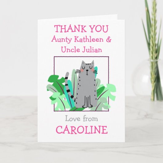Tante Oom Namen Schattige Kat Blad Kinderen Wit Bedankkaart (Voorkant)