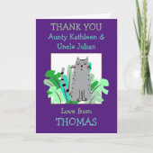 Tante Oom Namen Schattigee Kattenblad Kinder Paars Bedankkaart (Voorkant)