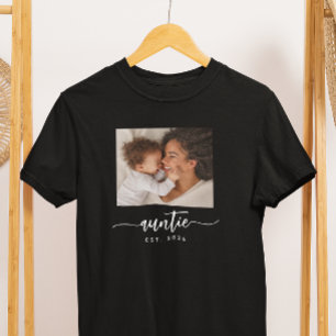 Tante Opgericht Elegant Schrift Foto Zwart T-shirt