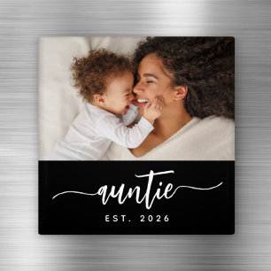 Tante Opgericht Foto Script Zwart Magneet