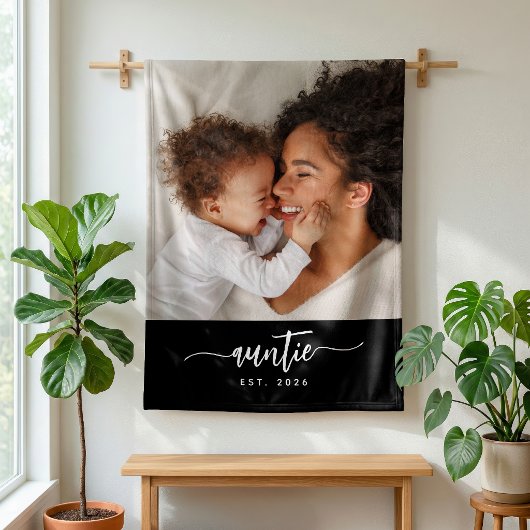 Tante Opgericht Zwart Elegant Script Foto Fleece Deken