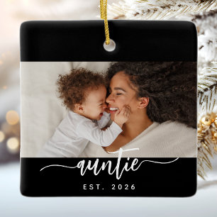 Tante Opgericht Zwart Wit Script Foto Keramisch Ornament