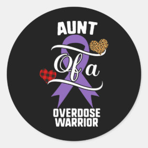 Tante Overdosis Awareness Leopard Buffalo Plaid Fa Ronde Sticker
