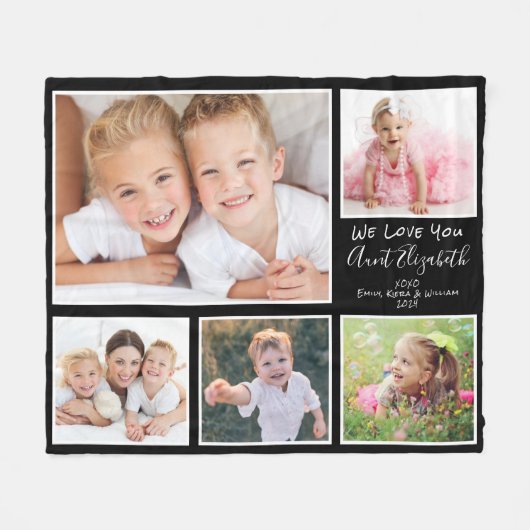 Tante Photo Collage Black Fleece Deken (Voorkant (Horizontaal))