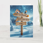 Tante Robins op een wegwijzer Feestdagen Kaart (Voorkant)