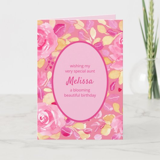 Tante roze geel gepersonaliseerde bloemen verjaard kaart (Voorkant)