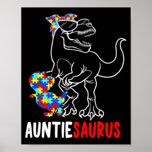 Tante-saurus T Rex Dinosaur Autisme Bewustzijn Tan Poster