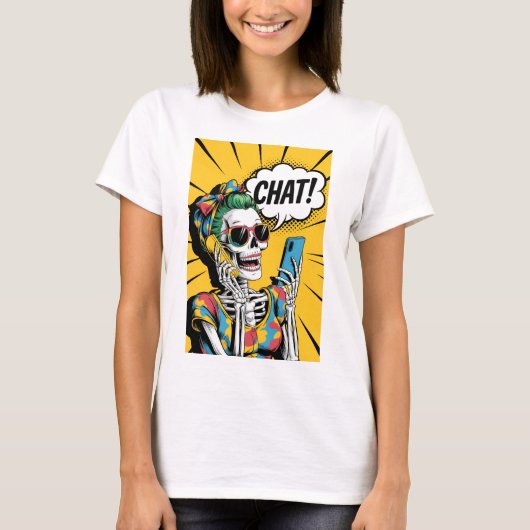 Tante Skeleton Chat - Classic Pop Art T-shirt (Voorkant)