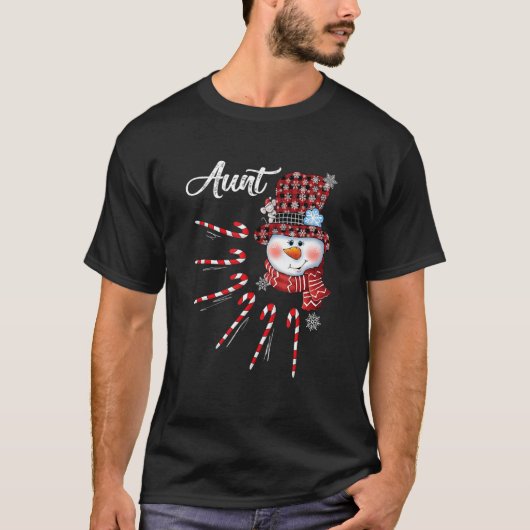 Tante Snowman Candy Cane Kerstrood Pet T-shirt (Voorkant)