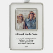Tante / tante aangepaste foto kerstcadeau verzilverd omlijst ornament (Voorkant)