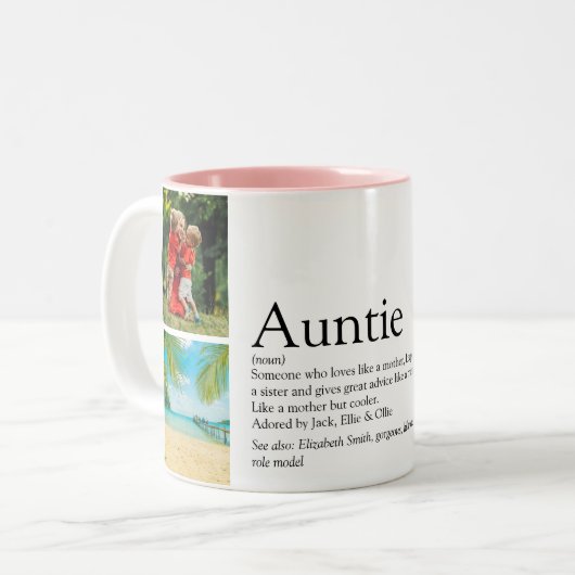 Tante, Tante Definitie 4 Fotosamenstelling Tweekleurige Koffiemok (Voorkant links)