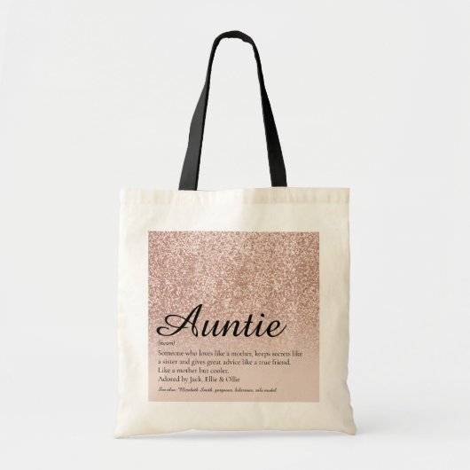 Tante Tante Definitie Roze Gouden Glitters Tote Bag (Voorkant)