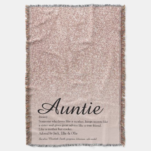 Tante Tante Definitie Script Rose Goud Glitter Deken (Voorkant Verticaal)