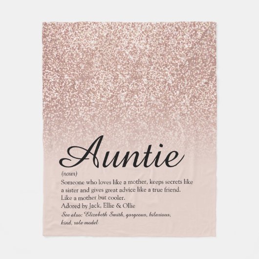 Tante Tante Definitie Script Roze Goud Glitter Fleece Deken (Voorkant)