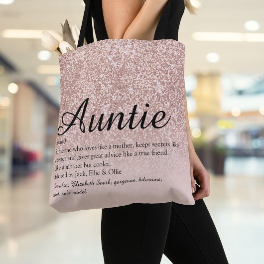 Tante Tante Definitie Script Roze Goud Glitters Tote Bag