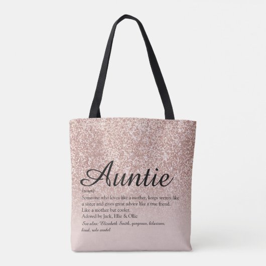 Tante tante Definition Script Roos Gold Glitter Tote Bag (Achterkant)
