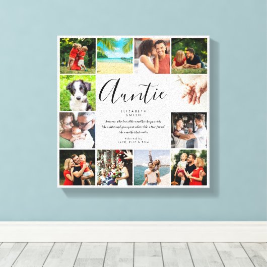 Tante tante Quote Script 12 Photo Collage Canvas Afdruk (Insitu (Houten vloer))