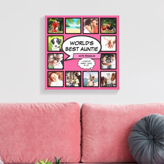 Tante Tante Roze Modern Cool Fun Fotocollage Canvas Afdruk (Insitu (Woonkamer))
