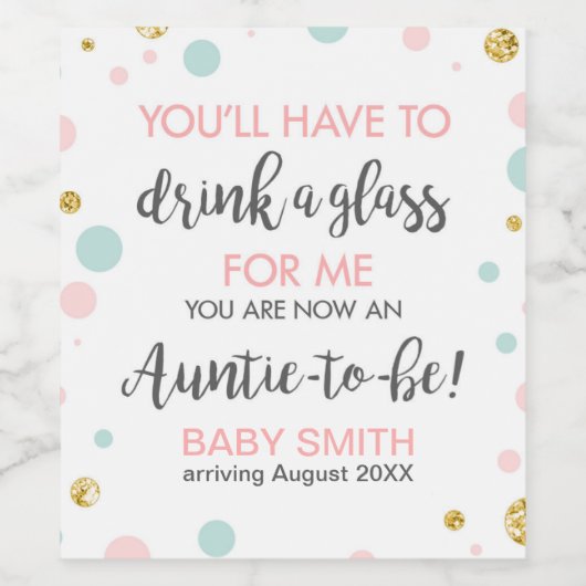 Tante te zijn Zwangerschap onthullen Baby aankondi Wijn Etiket (Enkel label)