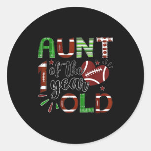 Tante van de 1 jaar oude voetbal 1e verjaardag jon ronde sticker