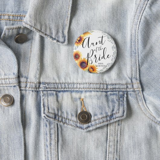 tante van de Bride | Zonnebloemen bruiloft Ronde Button 5,7 Cm (In situ)