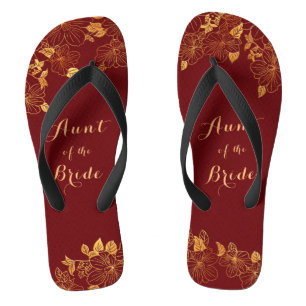 Tante van de bruid donker burgundy en gouden bladw teenslippers