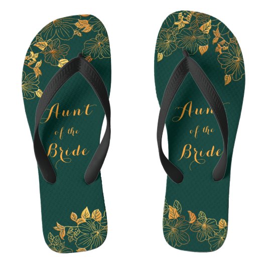 Tante van de bruid Emerald Green & Gold Wedding Teenslippers (Voetbed)