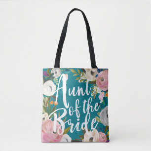 Tante van de bruid geborsteld bloemstuk trouwtas tote bag