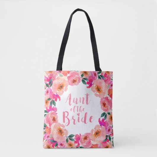 Tante van de bruid Roze Waterverf Bloemen bruiloft Tote Bag (Voorkant)