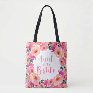 Tante van de Bruid Roze Waterverf Bloemige Trouw Tote Bag
