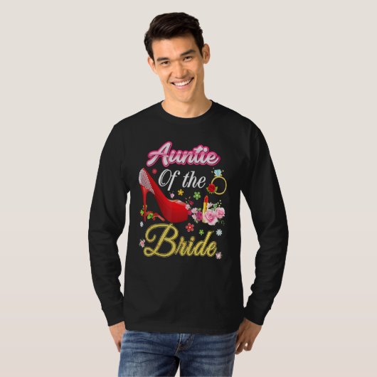 tante van de bruidebruine bruiloft roze hoefijzer t-shirt (Voorkant volledig)