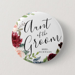 Tante van de Groom Bourgogne Bouquet-huwelijk Ronde Button 5,7 Cm