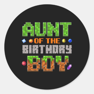 Tante van de jarige jongen feest videogamer pixel  ronde sticker