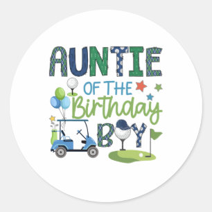Tante van de verjaardag jongen gat in een golfspor ronde sticker