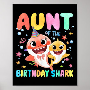 Tante van de verjaardagsfamilie Shark Funny Kinder Poster
