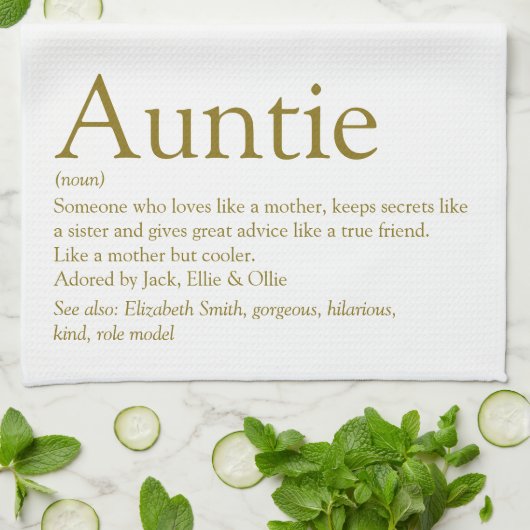 Tante van de Wereld Definitie Gouden Glitters Theedoek (Gevouwen)