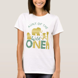 Tante van de Wild One Safari 1e verjaardag Goud T-shirt