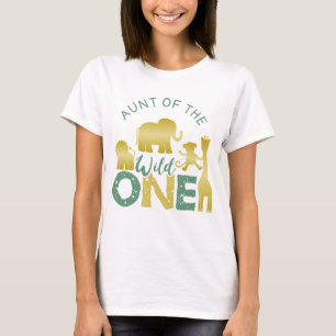 Tante van de Wild One Safari 1e verjaardag Goud T-shirt