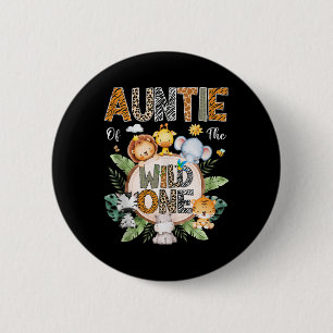 Tante van het Wilde Een Eerste Verjaardag Safari J Ronde Button 5,7 Cm