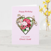 Tante Verjaardag Antiek beschilderde Rozen Kaart (Gele Bloem)